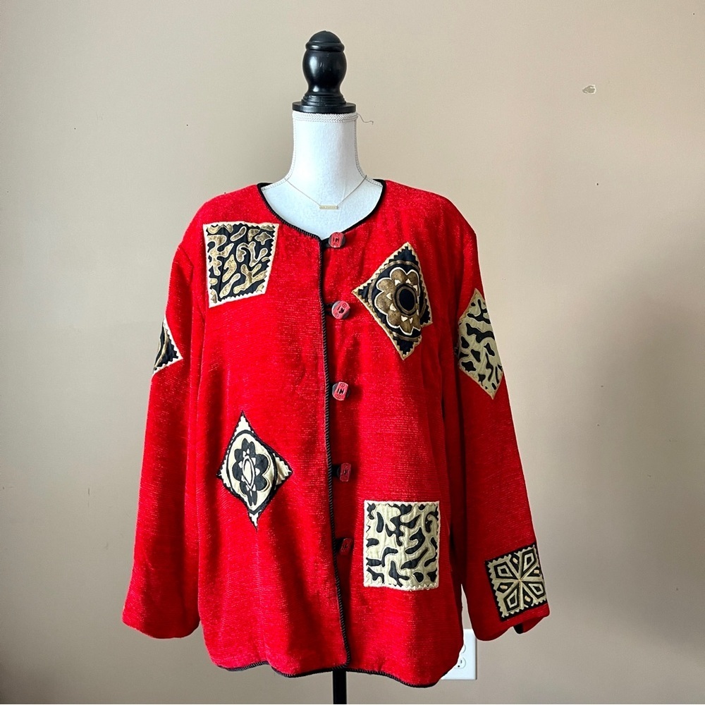 ALLURE | Vintage Red Patchwork Embroidered Jacket Sz 3XL